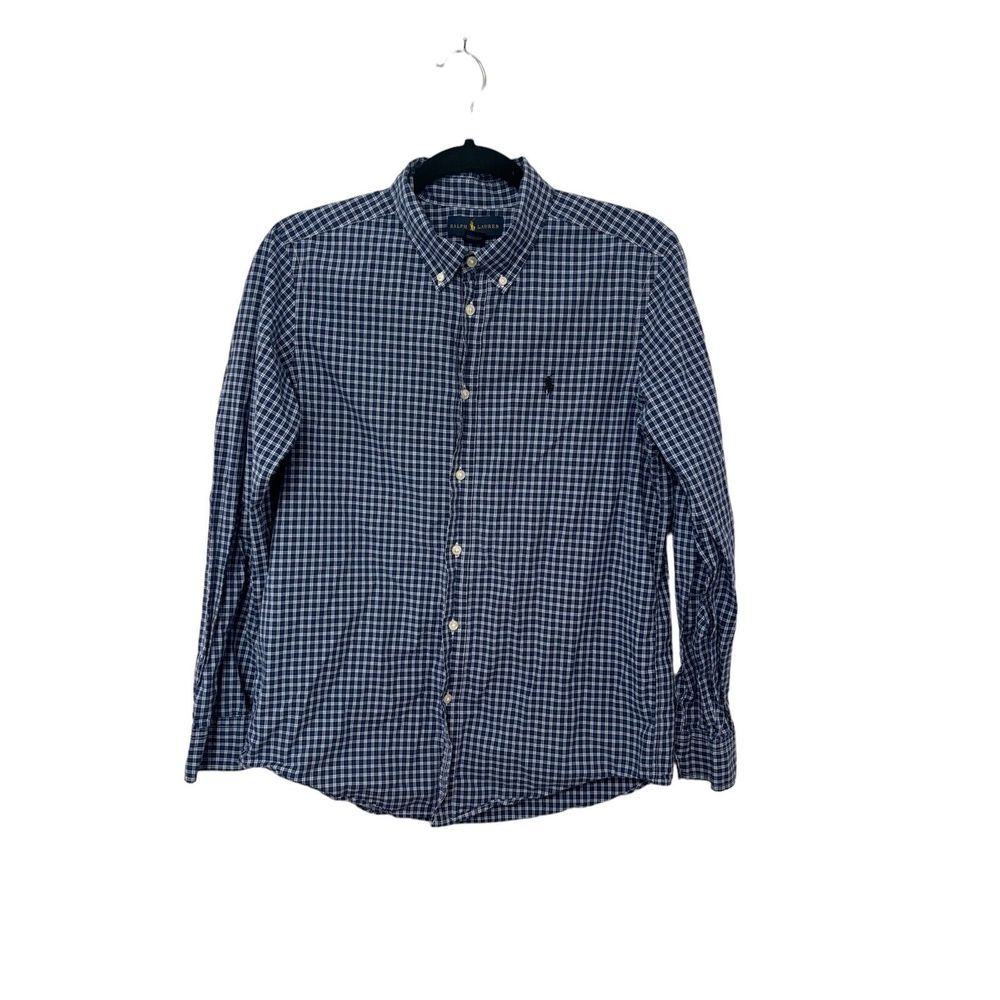 Ralph Lauren Blue Plaid Long Sleeve‎ Preppy Button Down Shirt Boys X-Large 18-20